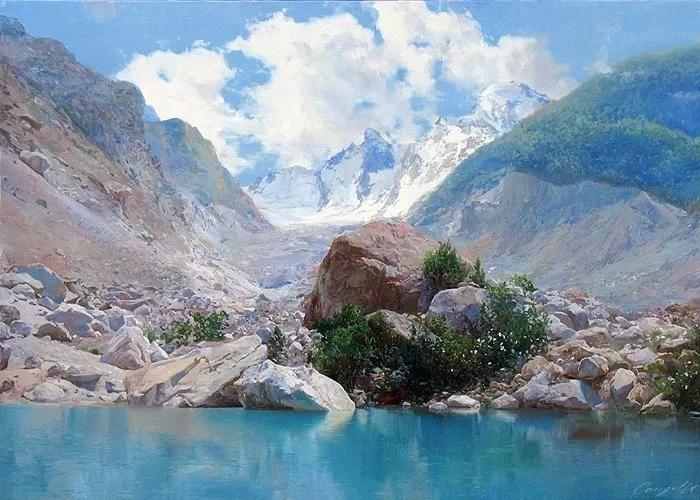 俄罗斯艺术家AydemirSaidov的人体绘画,花间的美丽少女