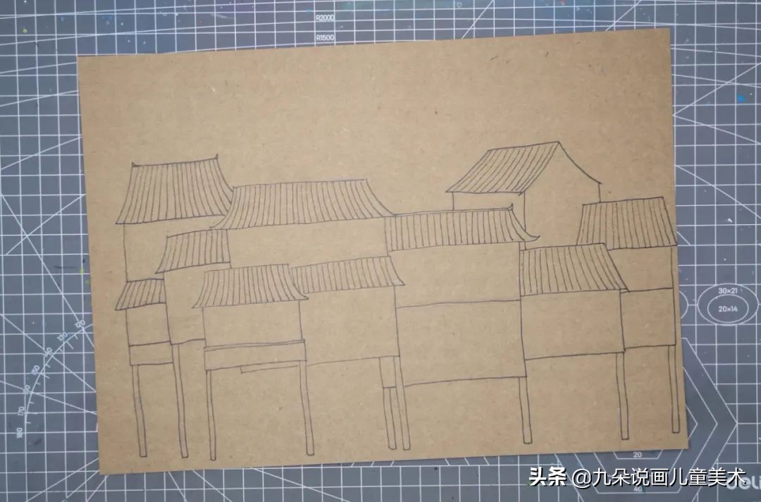 简单好看的手绘墙画儿童,创意儿童画苗族吊脚楼