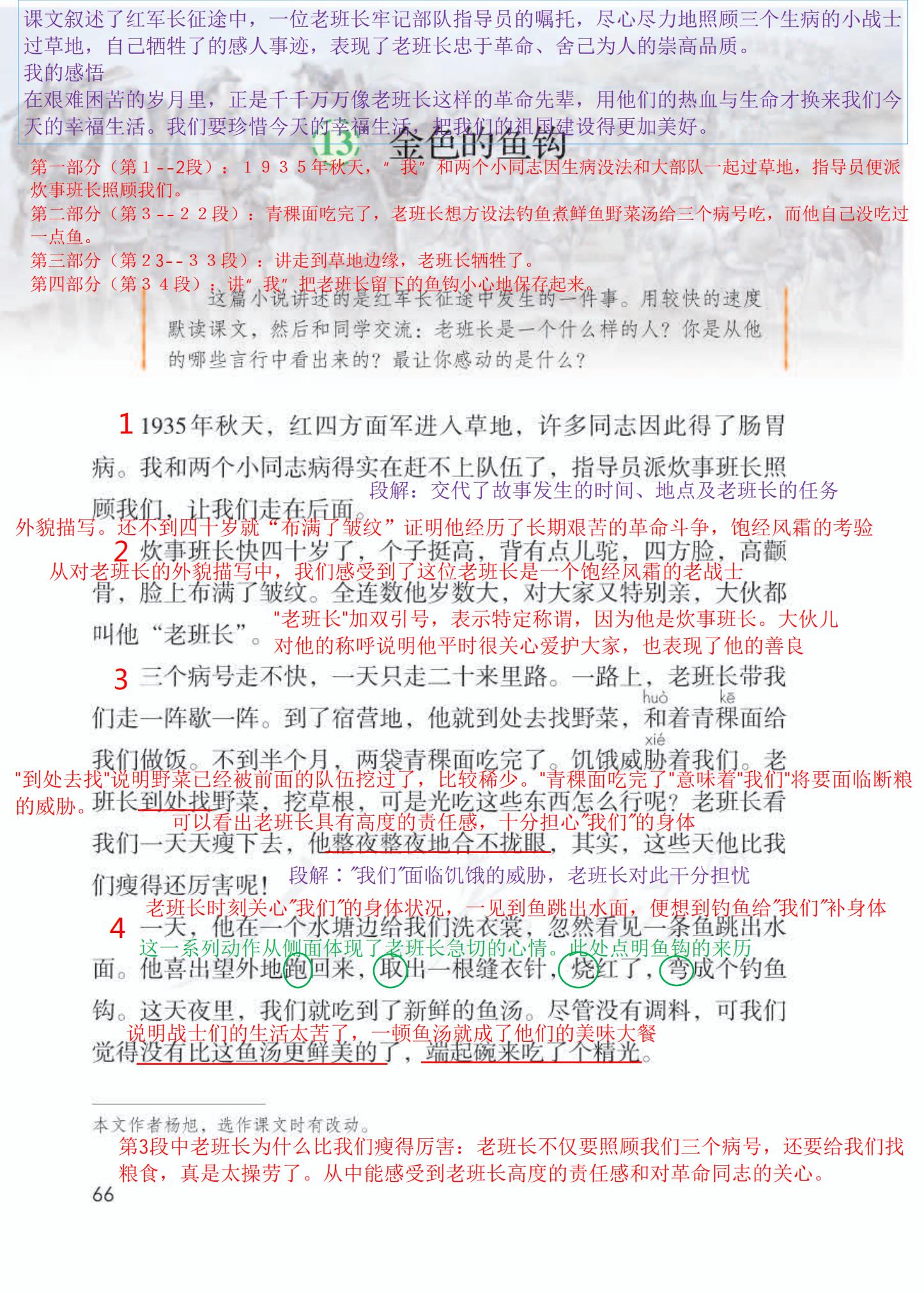 六年级第13课金色的鱼钩课堂笔记,六年级下册金色的鱼钩的视频讲解