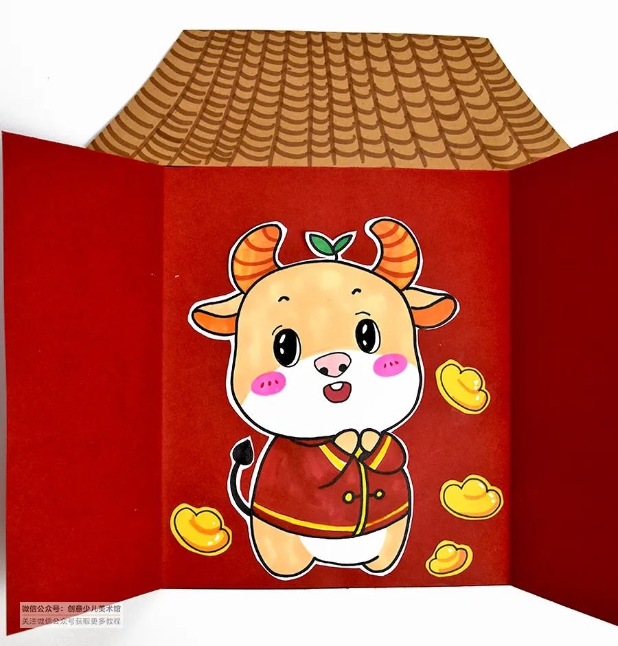 开门大吉儿童画简单又漂亮,新年主题画儿童画简单