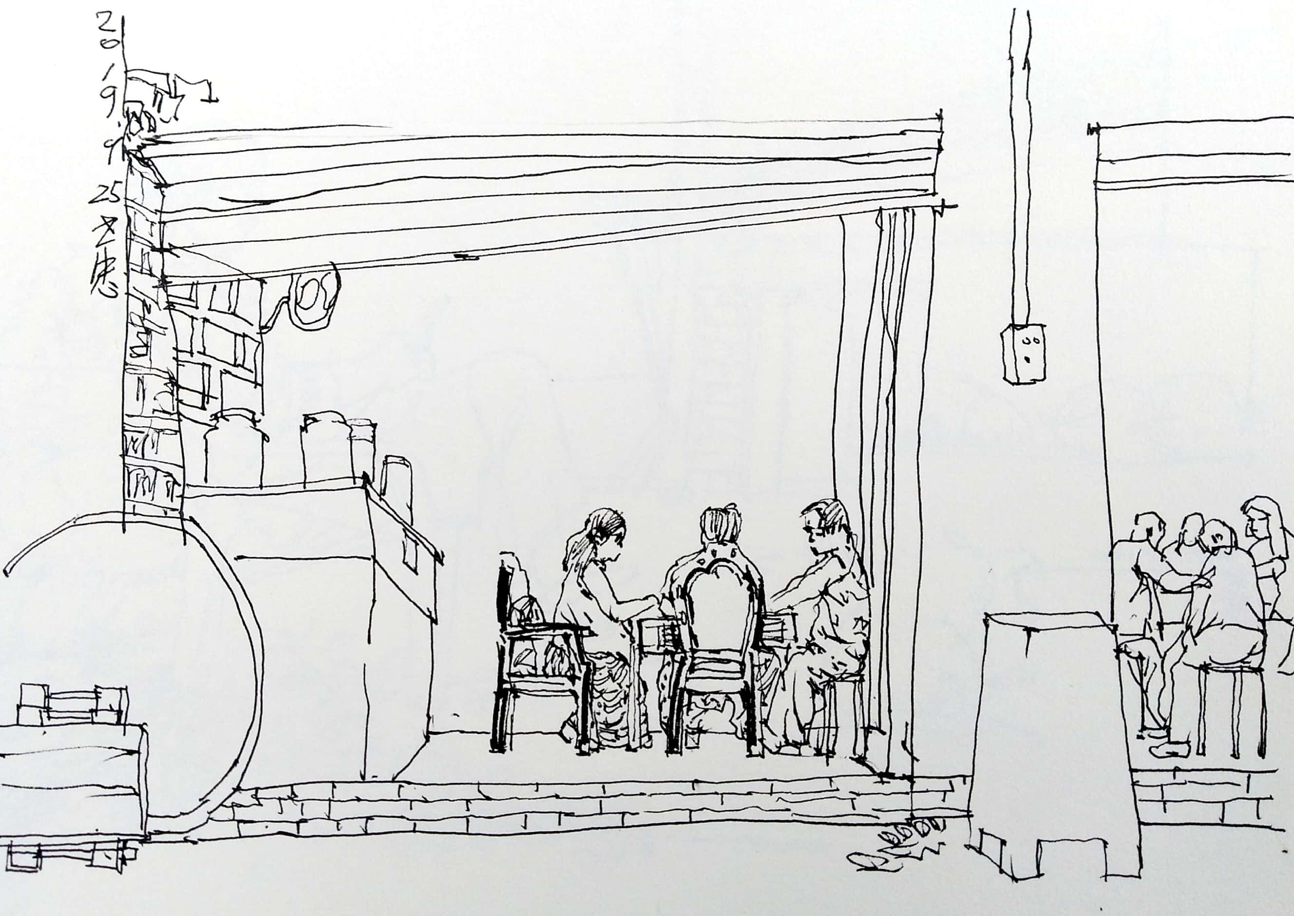 亲切友好的钢笔画速写