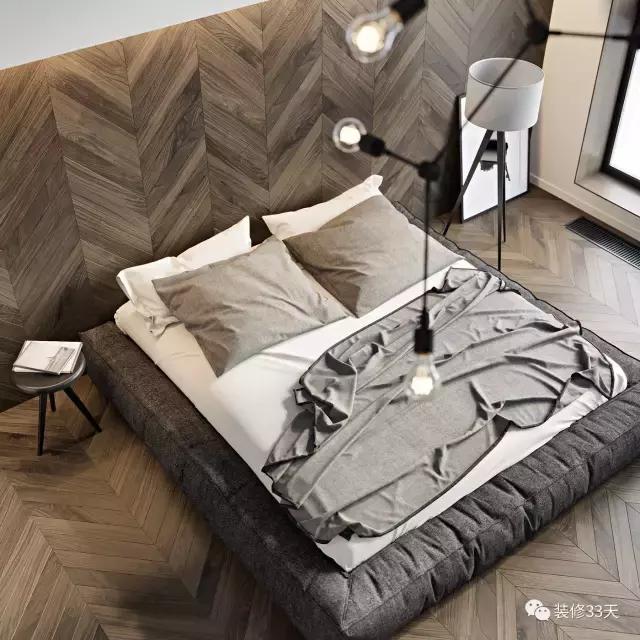 公寓卧室人字拼木地板,深灰色人字拼地板装修效果