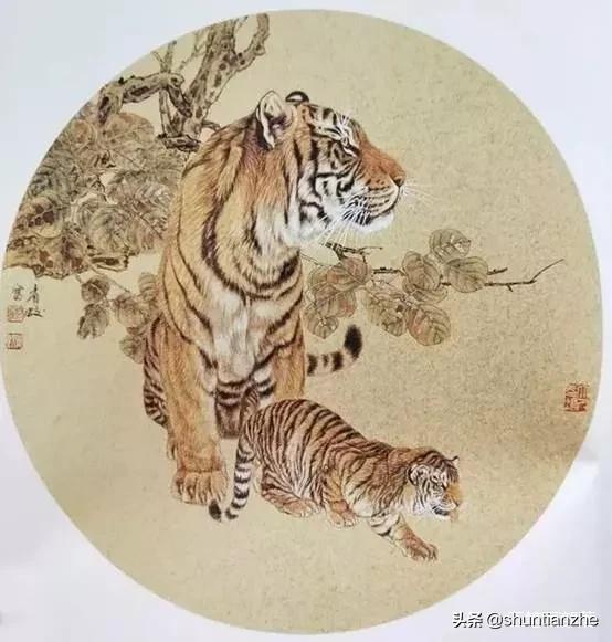 工笔老虎技法教学视频,工笔老虎胸毛的撕毛法