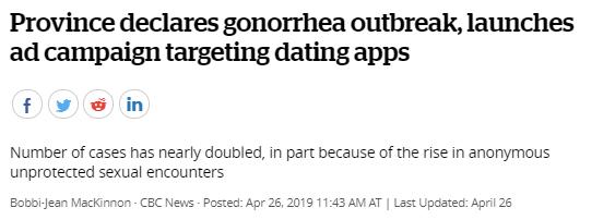 约炮软件流行加拿大某省性病大爆发