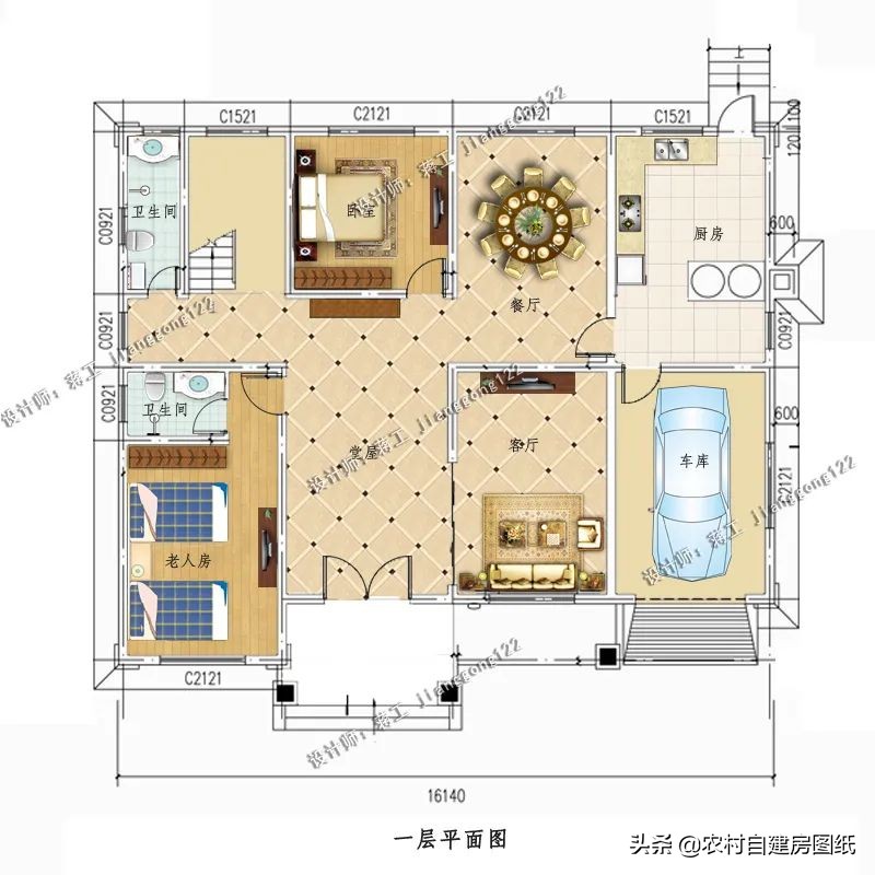 乡下二层小别墅设计带车库,农村二层大方实用的小别墅设计图