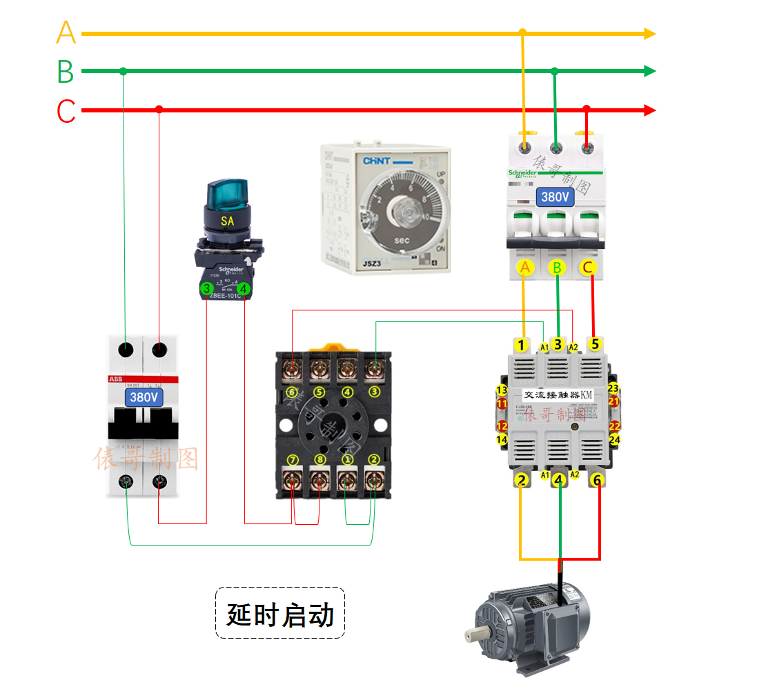 js14p时间继电器实物接线图,时间继电器控制电磁阀详细接线图