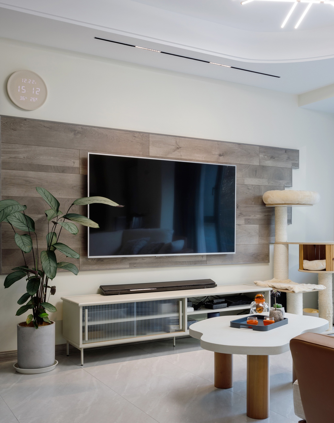 77平米超大客餐厨一体装修,极简风餐厨一体设计