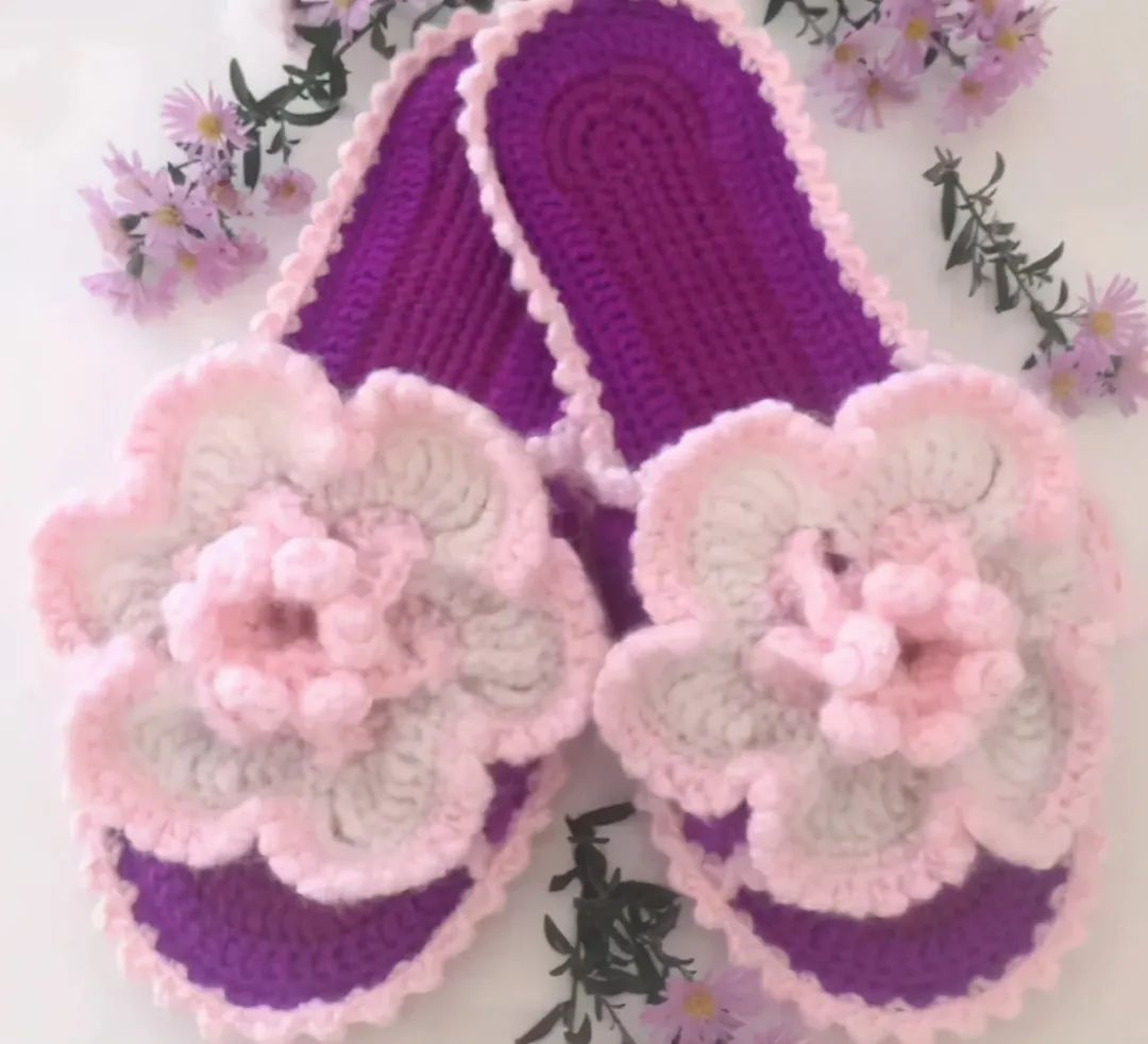 钩编拖鞋花式,教你钩织漂亮的大人拖鞋