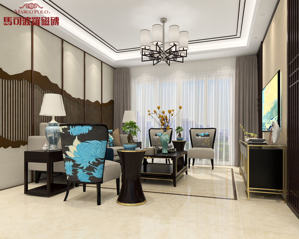 素色砖铺贴效果图设计,设计师新中式风格瓷砖铺贴效果图