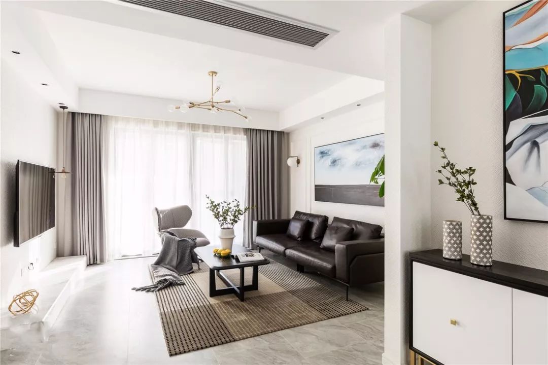 客厅大面积地砖深灰色铺贴效果图,客厅地砖简约铺贴图