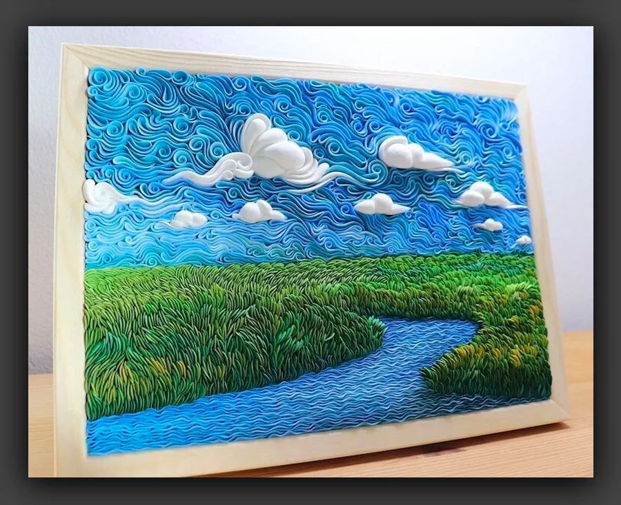 轻粘土手工风景画作品,超轻粘土制作简单的风景画