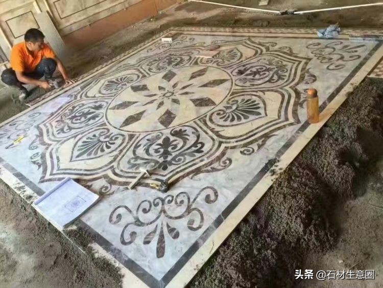 大理石地面水刀拼花效果图,100多平方水刀拼花图片