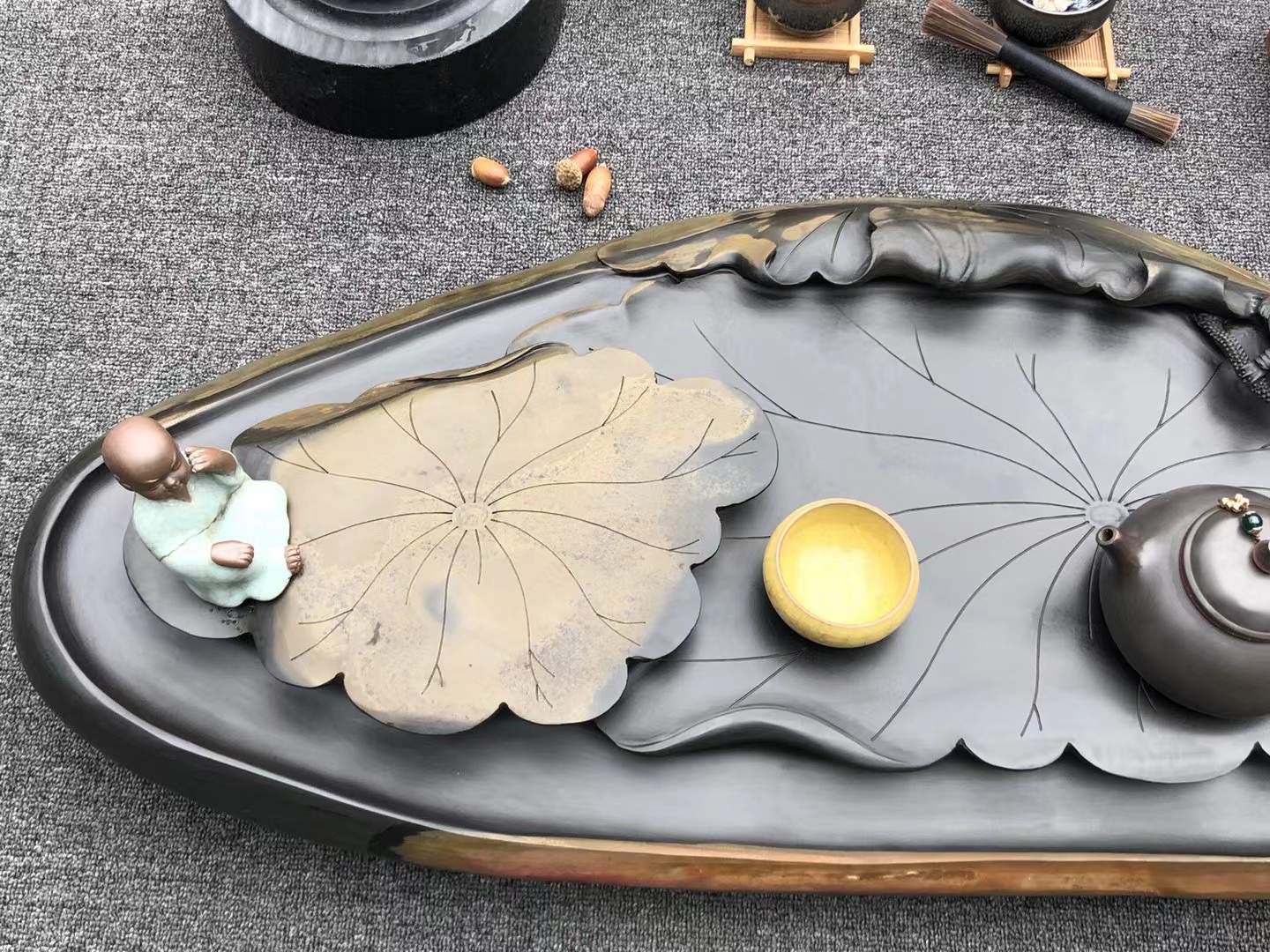 石头茶盘雕刻设计图片欣赏,大理石荷叶茶台雕刻