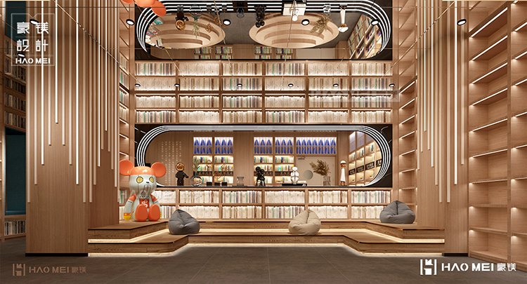 设计现代风格书店,工业风书店装修