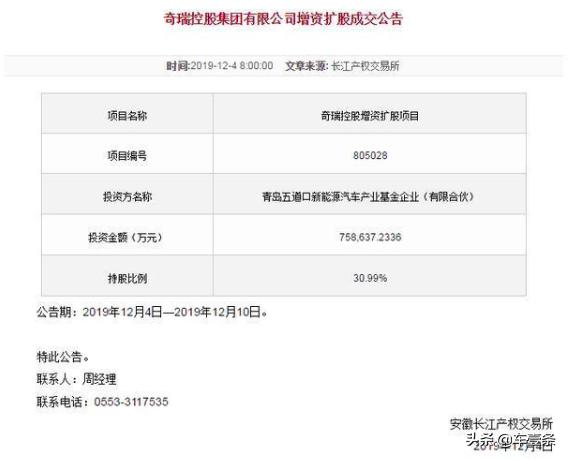 奇瑞增资扩股进展,芜湖投资奇瑞