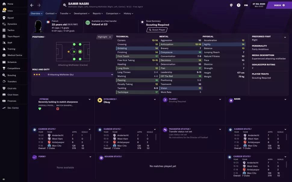 fm2021各位置最强球员排行,fm2021自由球员