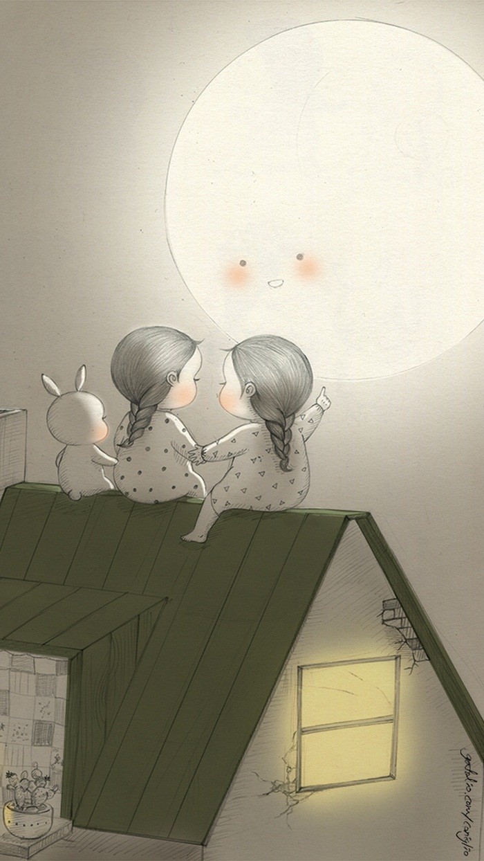 少女与兔子插画,兔子手绘创意插画