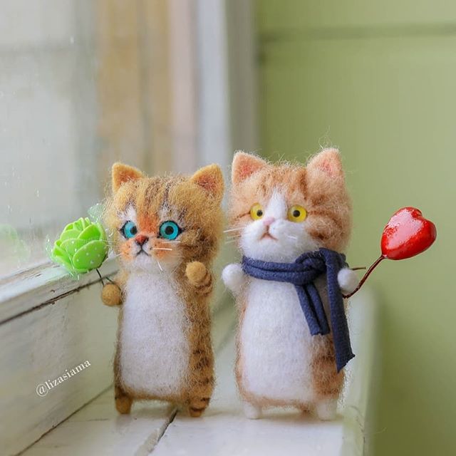 用羊毛毡做了很多小猫跟真的一样,用猫做羊毛毡