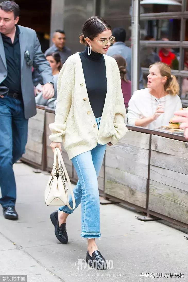 针织开衫加阔腿裤春,黑色v领针织小开衫搭配阔腿裤