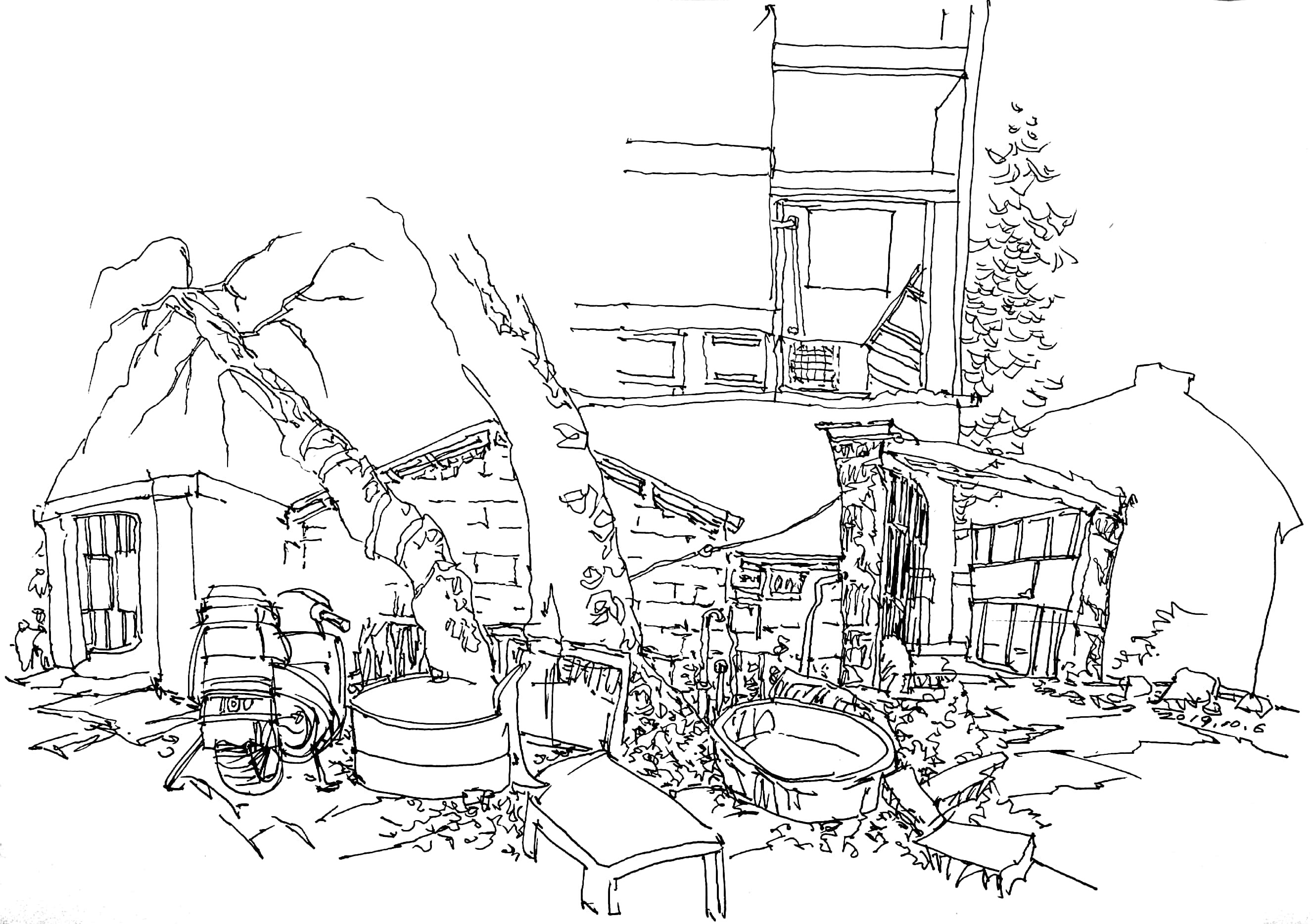 亲切友好的钢笔画速写