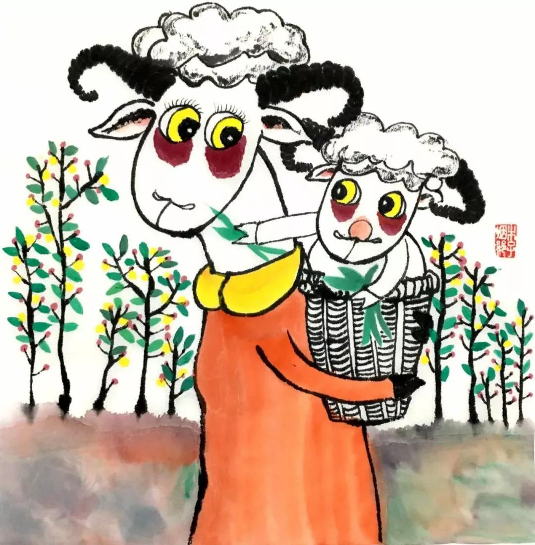 水墨画山羊的画法,草原小绵羊水彩怎么画