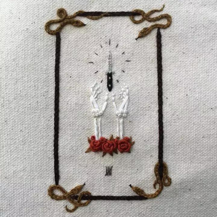 刺绣半袖骷髅,牛仔刺绣骷髅