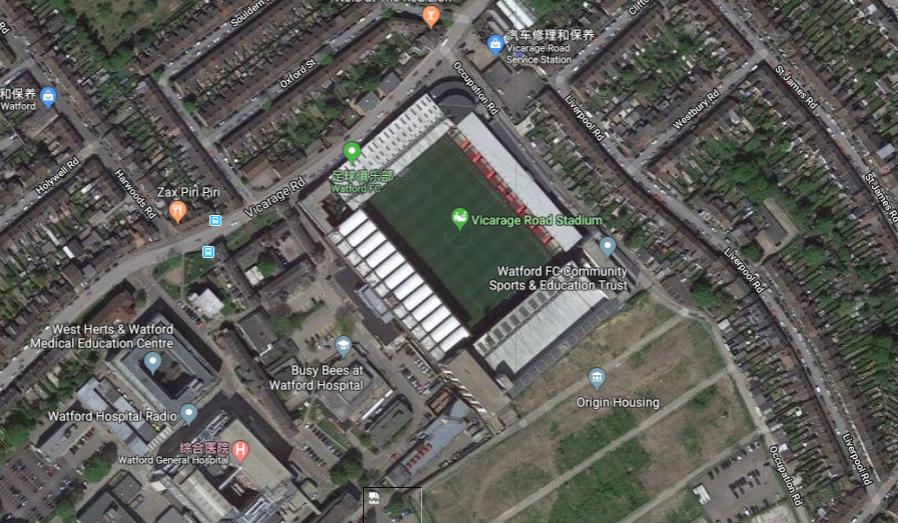 伦敦的著名足球场,用谷歌地图看地方