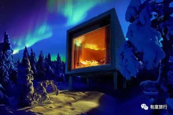 芬兰极光玻璃屋高清大图,芬兰玻璃屋极光横屏