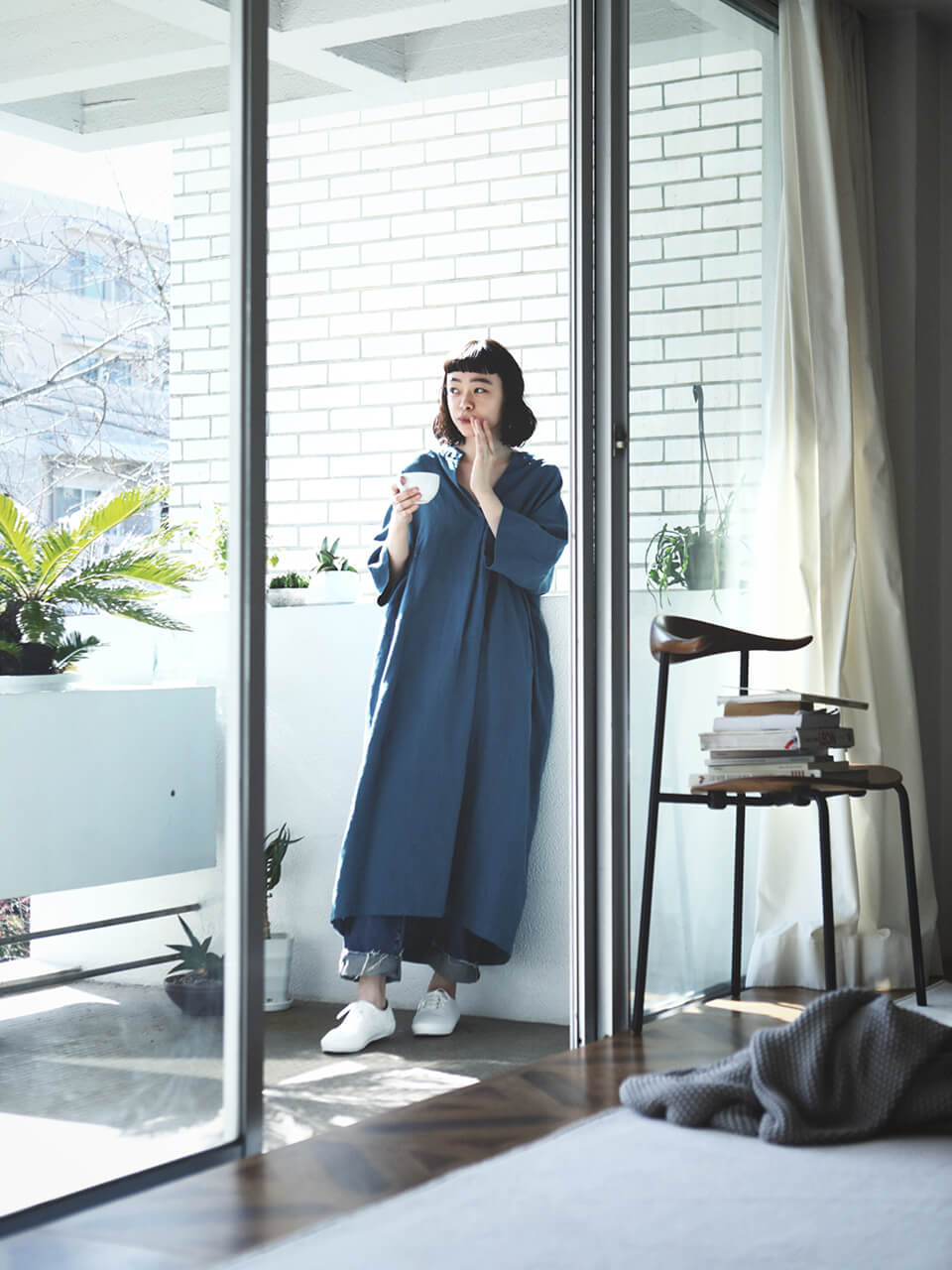 无印良品muji秋冬穿搭,muji无印良品v领长袖连衣裙