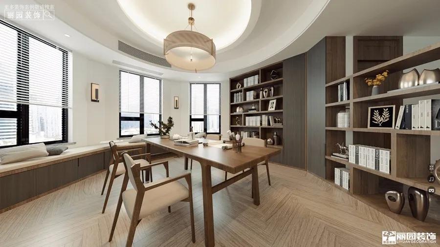 丽园作品丨锦华城200㎡雅居客厅变书房融入古韵书香