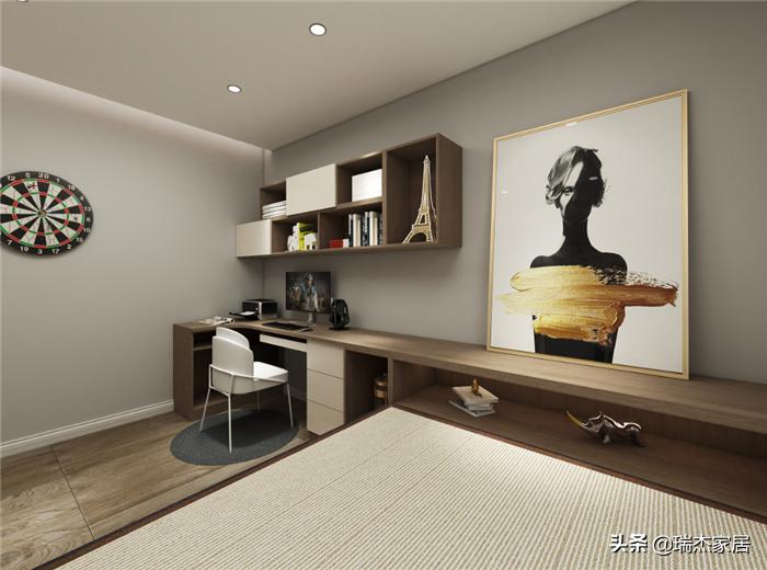 木饰面格栅轻奢风格装修效果图,黑白对比色彩构成简单图片