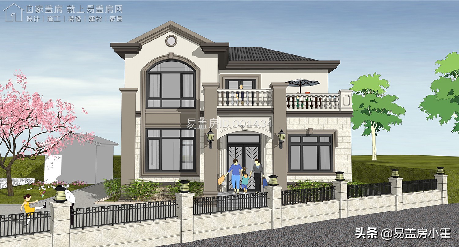 农村自建房2层欧式别墅设计,面宽10米欧式风格二层小别墅