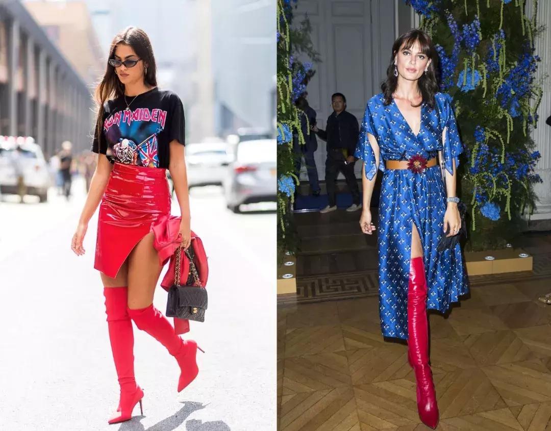 袜靴裙装解锁超能打的时髦组合,袜靴穿搭裙子