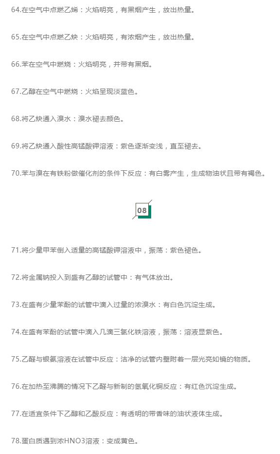 初中化学73个实验现象总结,初中化学80个实验现象