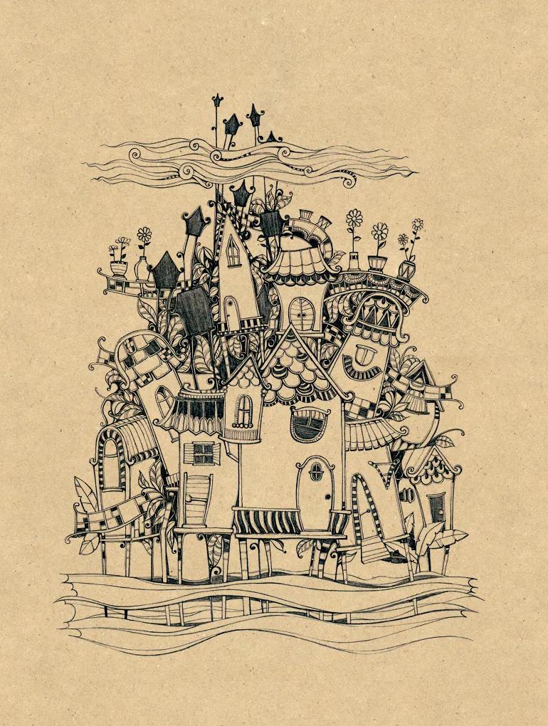 实用的针管笔手绘黑白自创画教程,针管笔绘画完整版