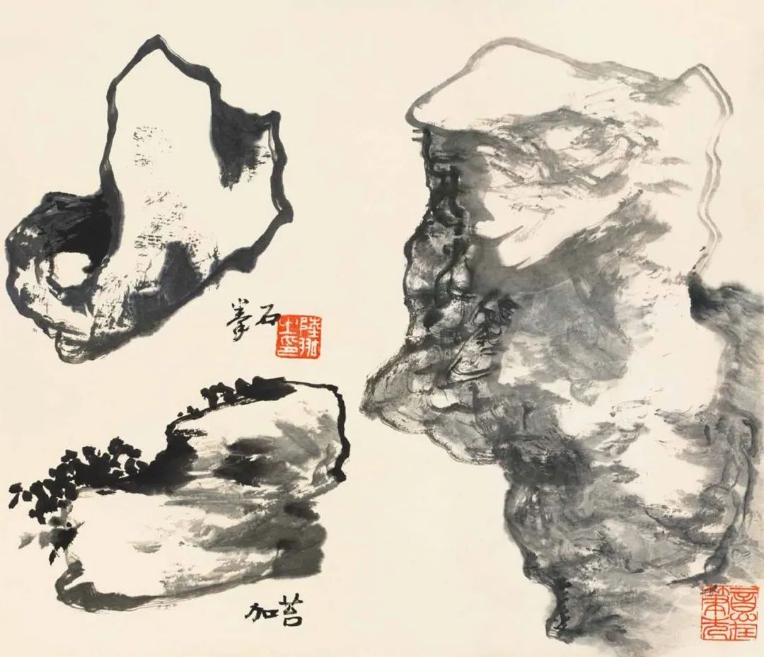 陆抑非绘画技法,陆抑非石头牡丹