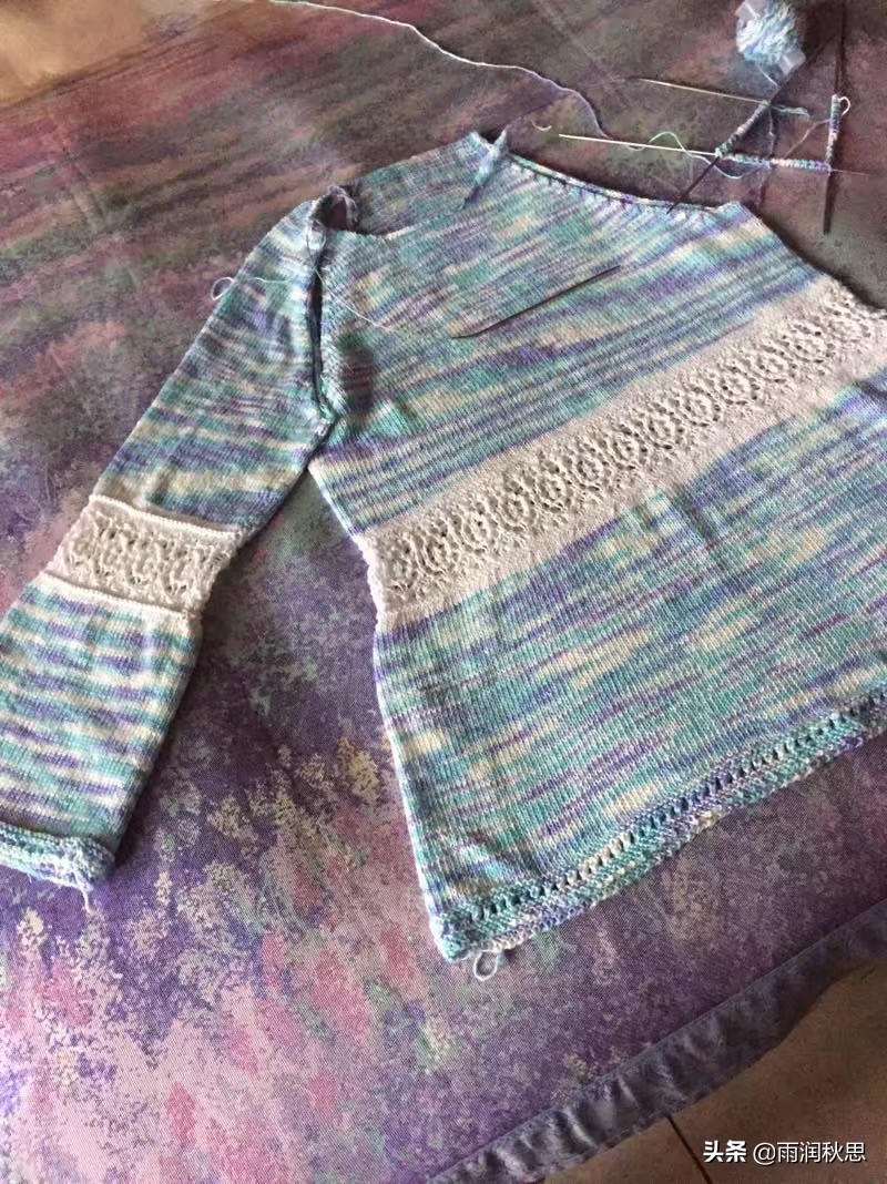 段染蕾丝棉线从上往下编织,手工织棉线衣教程视频