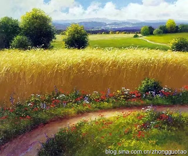 欧洲海滩风景油画作品欣赏,欧洲经典田园油画高清作品图