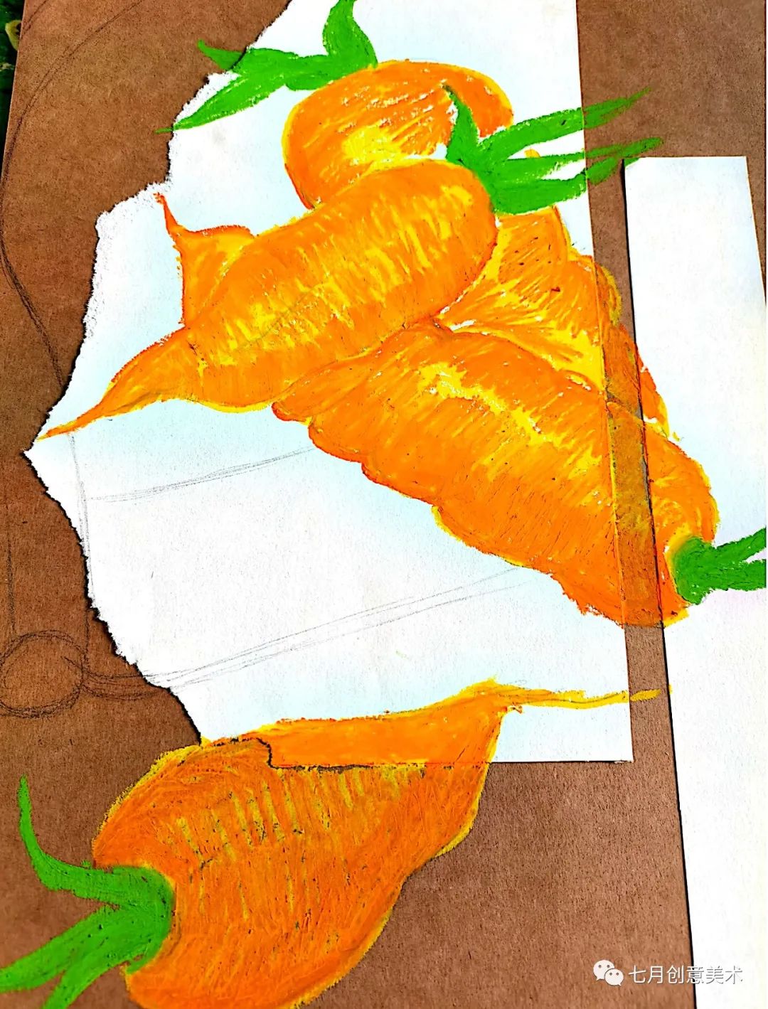 油画棒画胡萝卜写生,油画棒胡萝卜画法