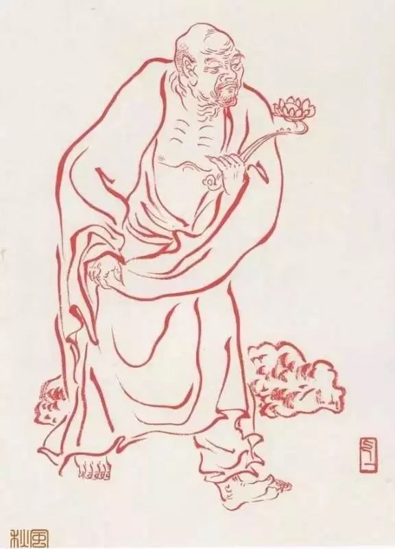 弘一法师的蓝底描金十八罗汉作品,弘一大师100万罗汉图写意