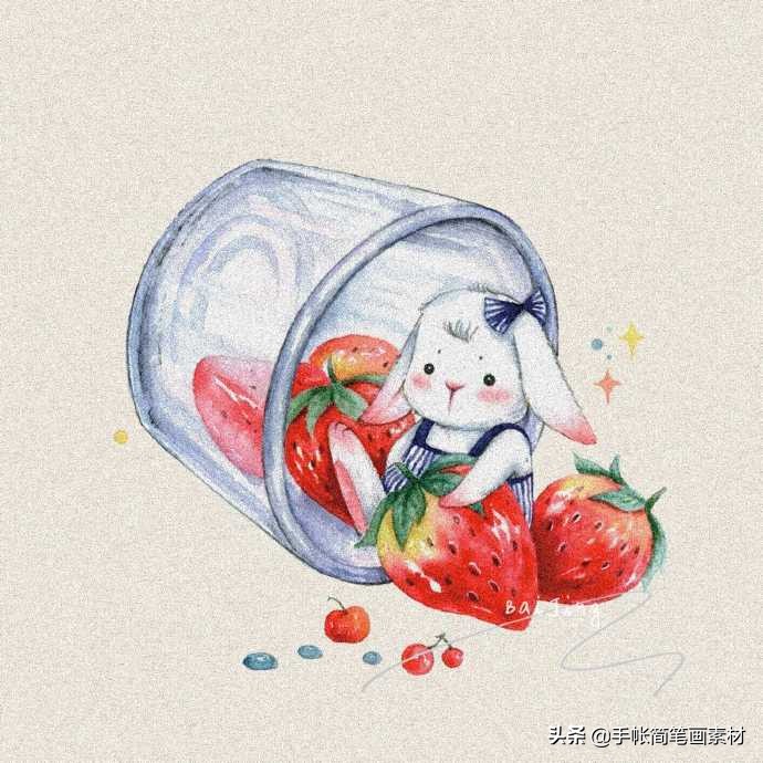 可爱的草莓画,草莓小兔插画