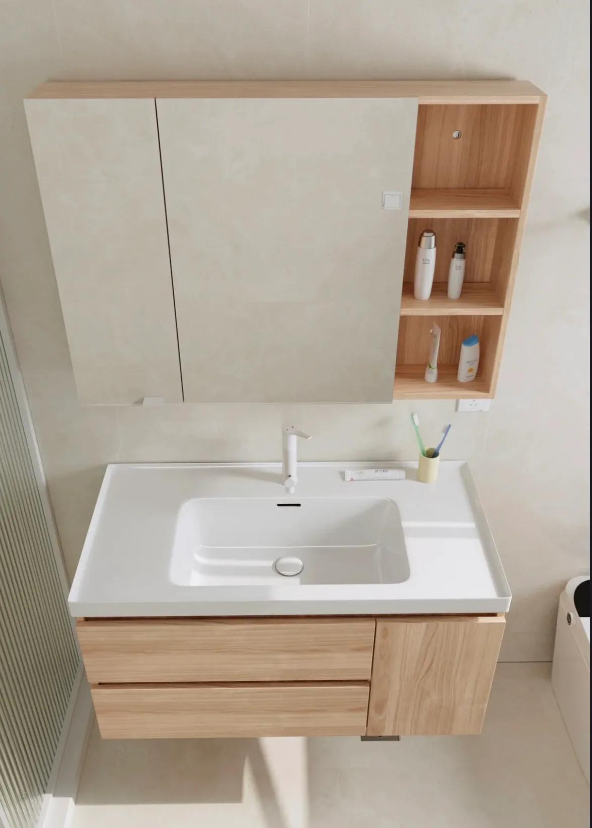 浴室柜是陶瓷一体盆好还是岩板好,网购浴室柜终于安装了