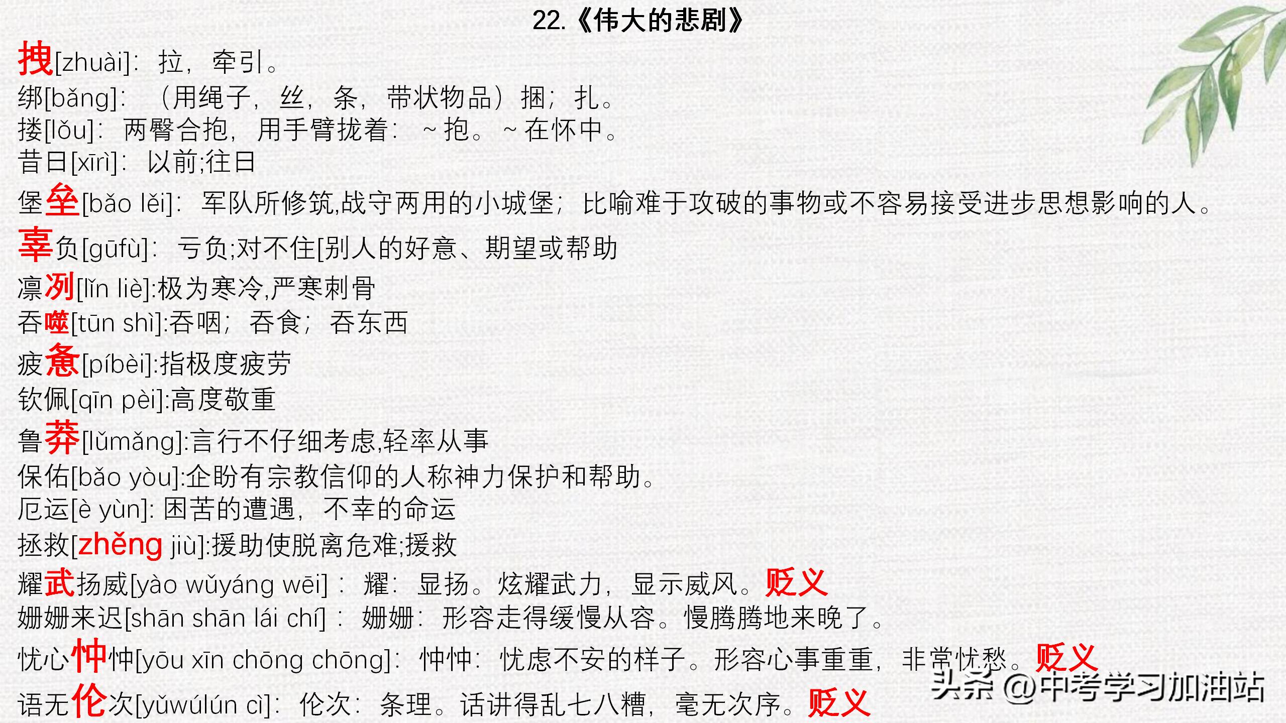 七年级期末语文必考知识点大全,七年级语文上期末考试必考知识点