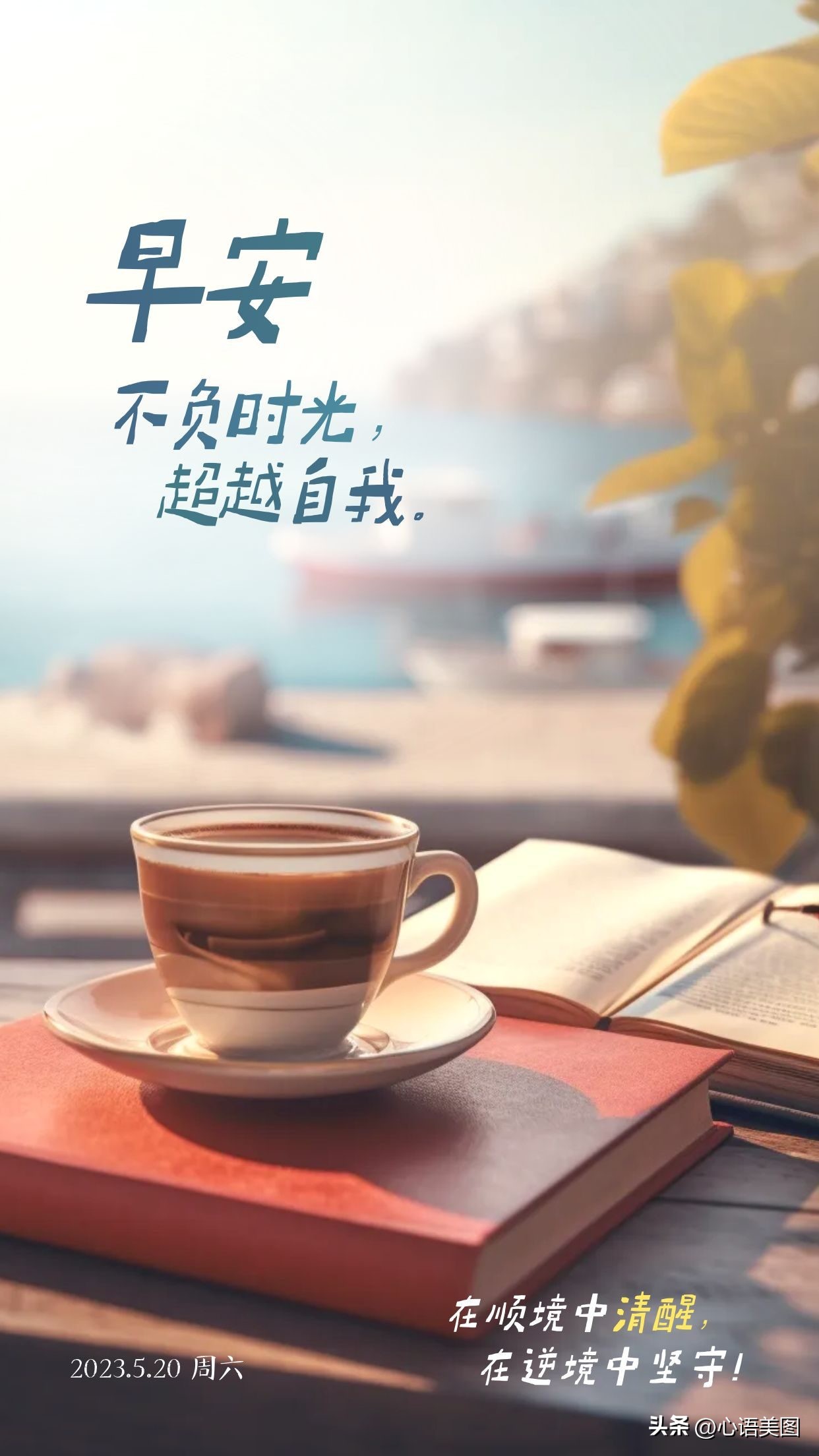 早安心语图片正能量句子：只有不断前行，才能刷新新的高度