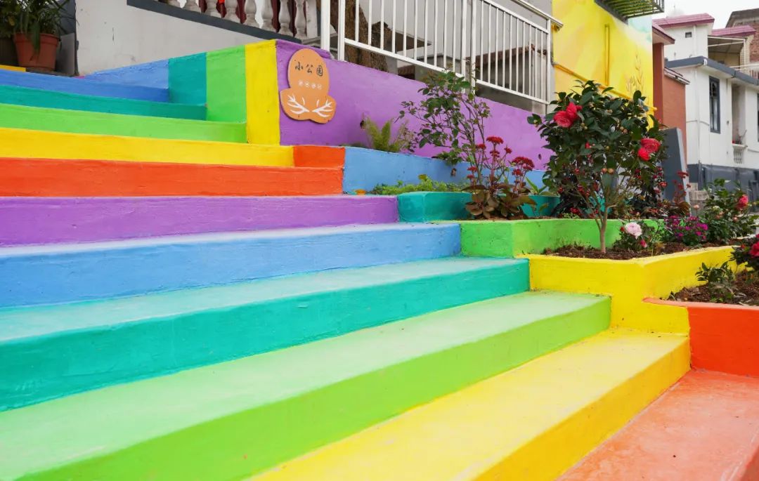 彩虹丹霞地貌墙绘,彩虹楼梯涂鸦墙