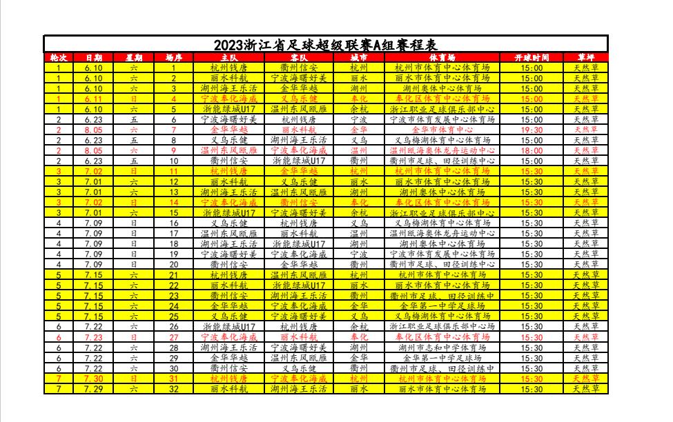 浙江足球联赛赛程表,浙江宁波超级联赛