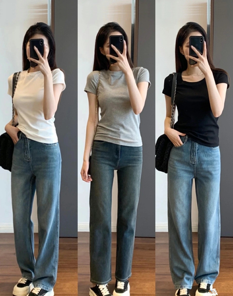 t恤配牛仔裤休闲简约,穿t恤搭配牛仔裤很时尚