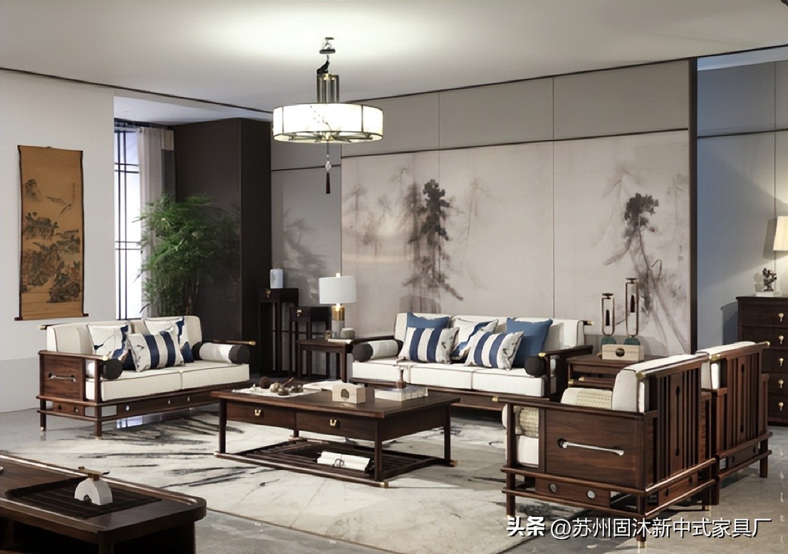 江苏简约新中式实木沙发,实木沙发小户型中式家具