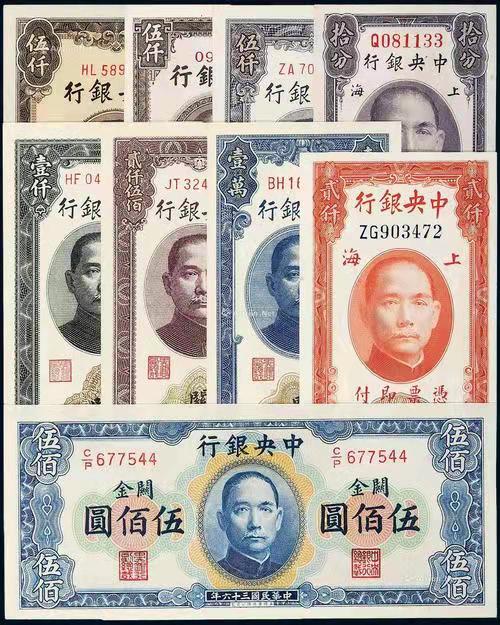 民国纸币金圆券大全套简介,民国纸币1万元能值多少钱