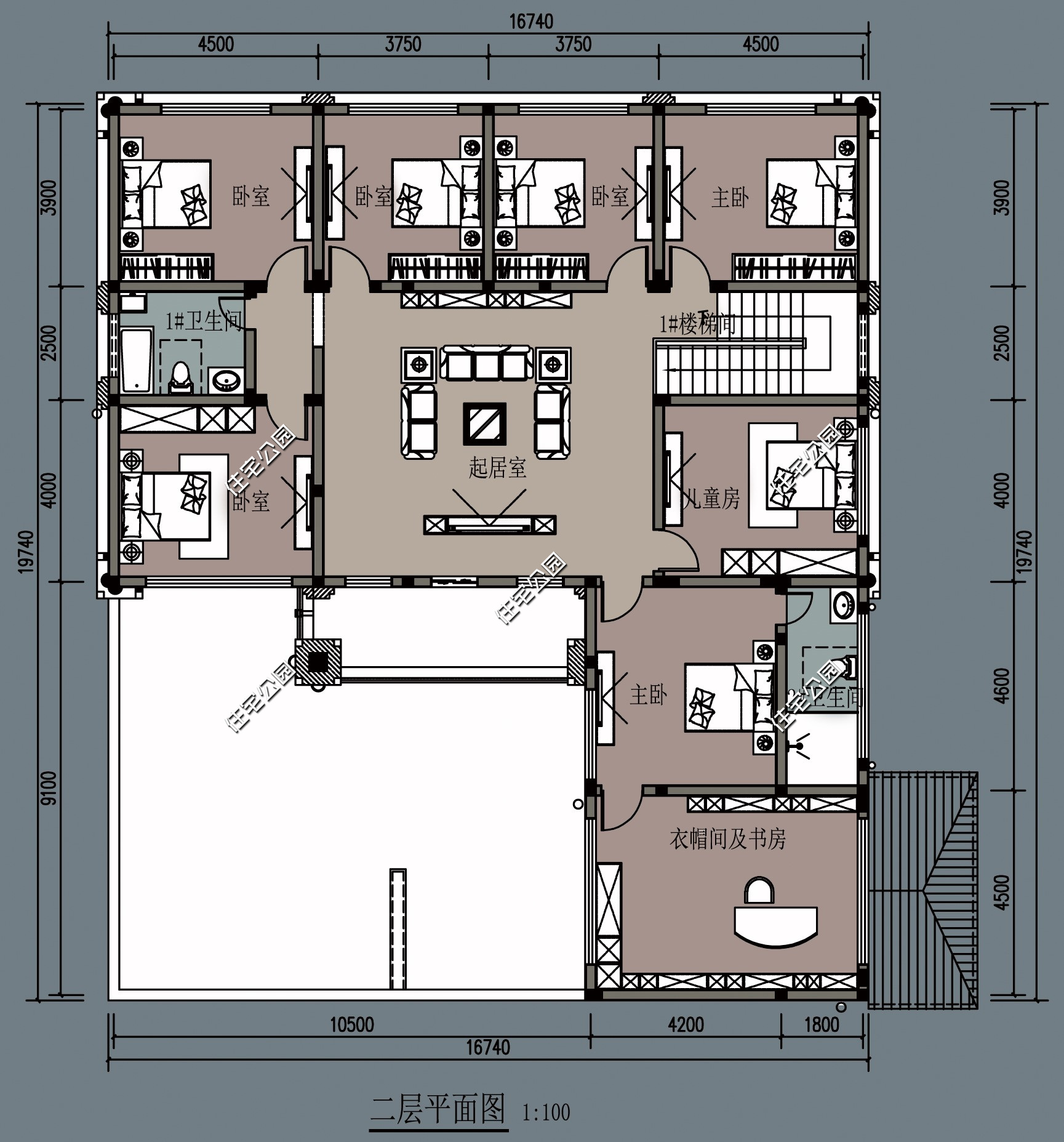 农村自建房二层对称小别墅外观图,开间12.8进深9.9二层别墅怎么设计